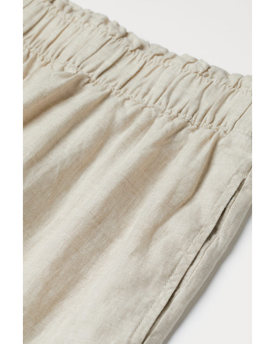 H&M Cropped Linen Trousers Light Beige