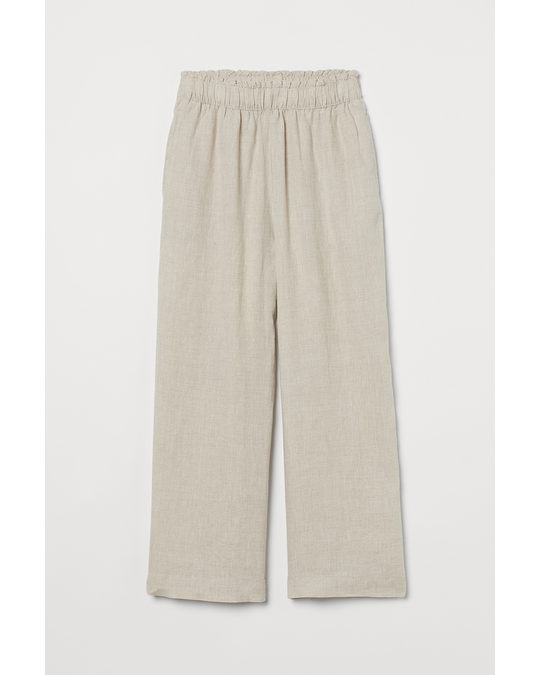 H&M Cropped Linen Trousers Light Beige