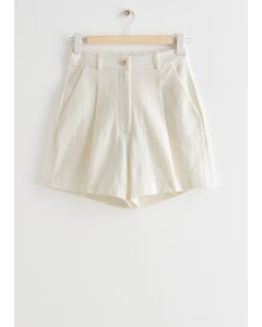 High Waist Linen Shorts White