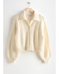 Collared Cable Knit Cardigan Cream