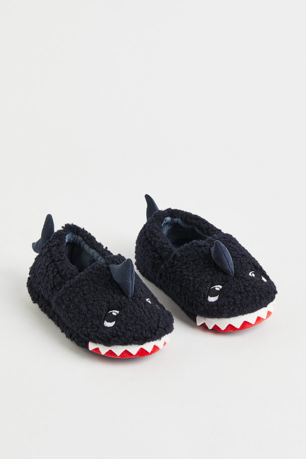 H&M Soft Teddy Slippers Dark Blue/shark