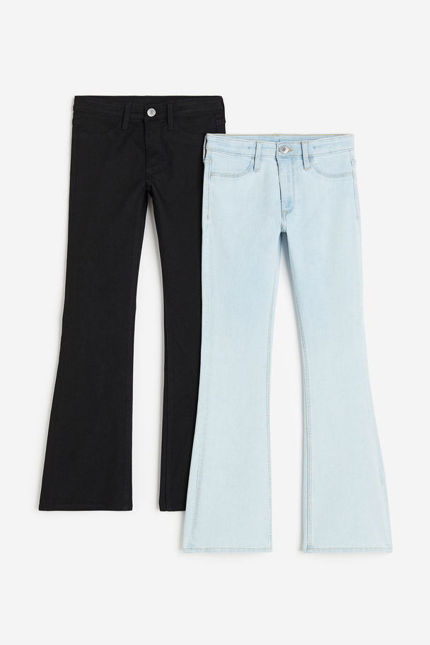 H&M Set Van 2 Flared Leg Low Jeans Licht Denimblauw/zwart