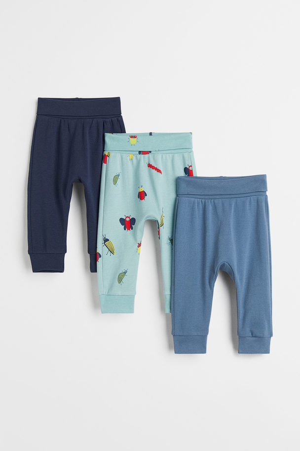 H&M 3-pack Cotton Trousers Turquoise/insects