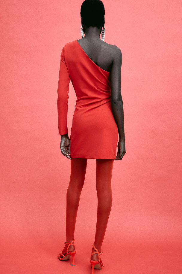 H&M Einseitig schulterfreies Bodycon-Kleid Rot