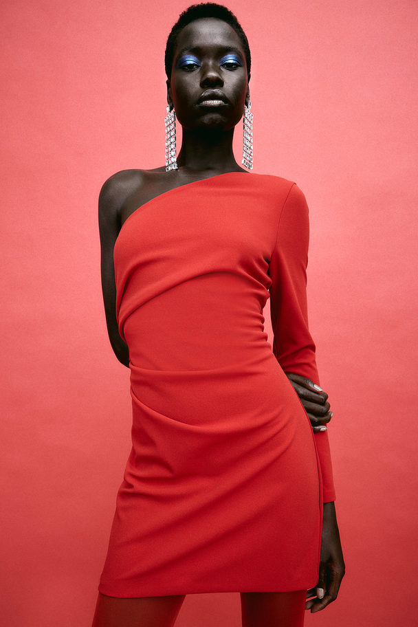 H&M Bodycon-kjole Med En Bar Skulder Rød