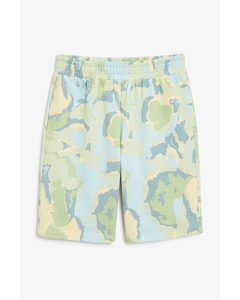 Cotton Sweat Shorts Green Marble