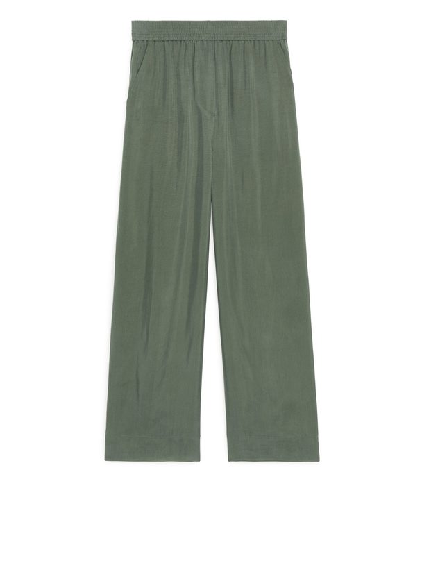 ARKET Fluid Cupro Trousers Khaki Green