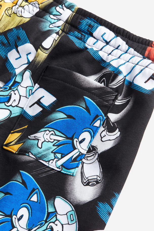 H&M Patterned Joggers Black/sonic The Hedgehog