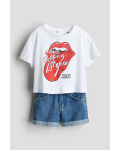 2-piece Printed Set White/the Rolling Stones
