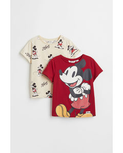 2er-Pack Jerseyshirts mit Print Rot/Micky Maus