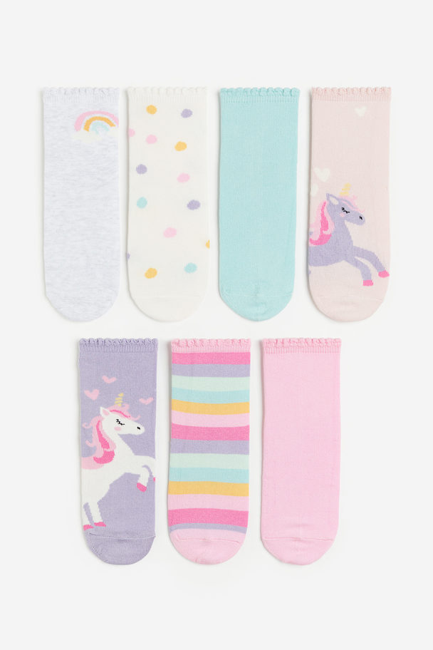 H&M 7-pack Socks Light Pink/unicorns