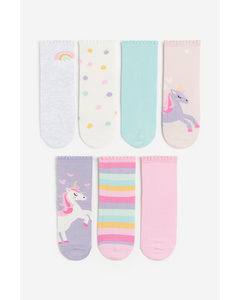 7-pack Socks Light Pink/unicorns
