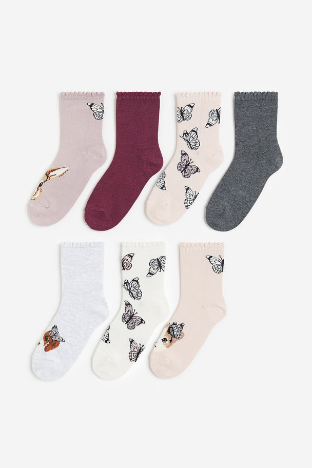 H&M 7-pack Socks Light Pink/butterflies