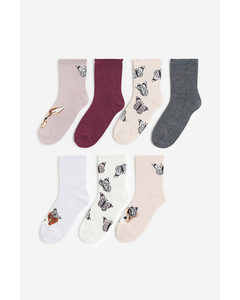 7-pack Socks Light Pink/butterflies