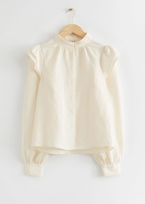 & Other Stories Frilled Mock Neck Blouse White
