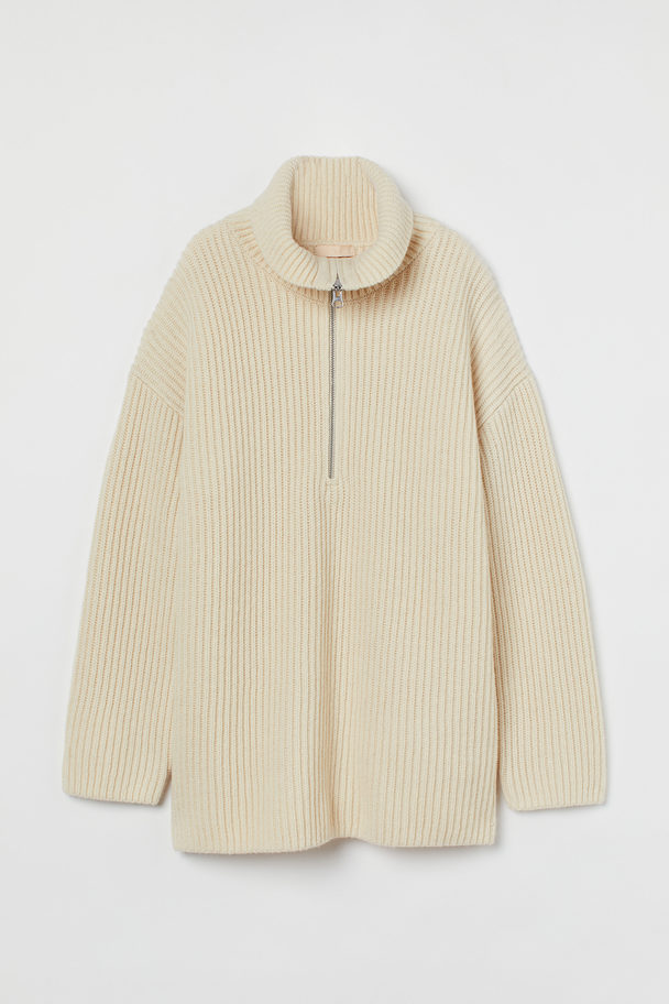 H&M Gerippter Pullover aus Kaschmirmix Cremefarben