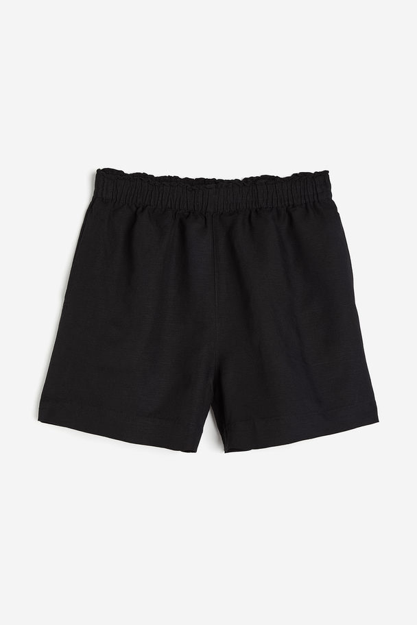 H&M Linen-blend Pull-on Shorts Black