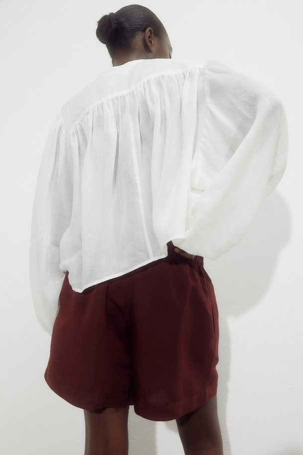 H&M Linen-blend Pull-on Shorts Dark Brown