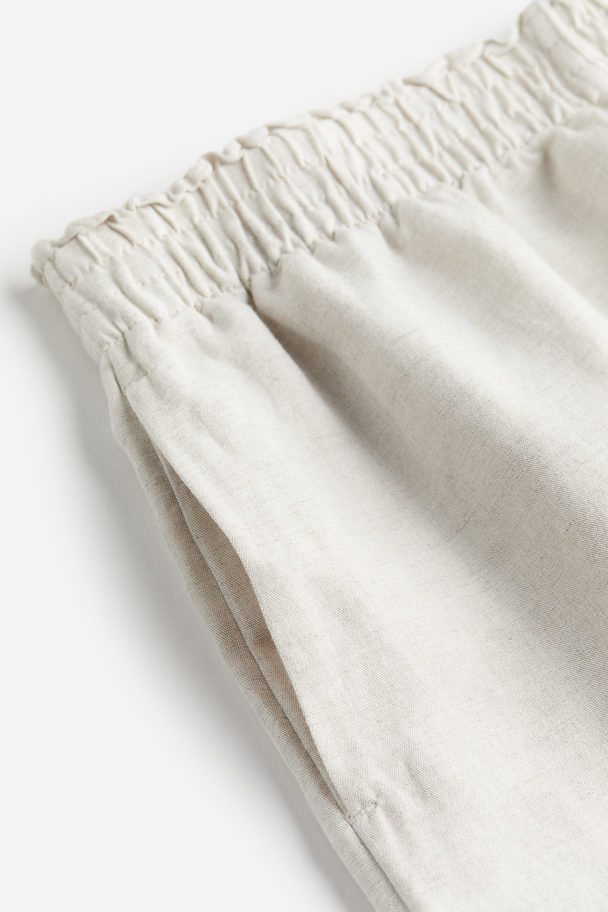 H&M Linen-blend Pull-on Shorts Light Beige