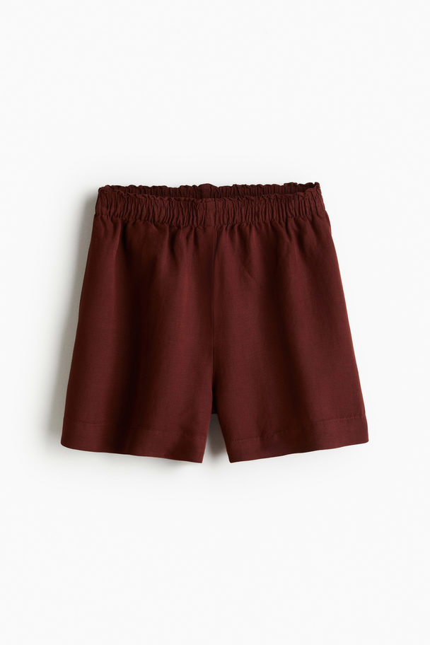 H&M Dra-på-shorts I Linmix Mörkbrun