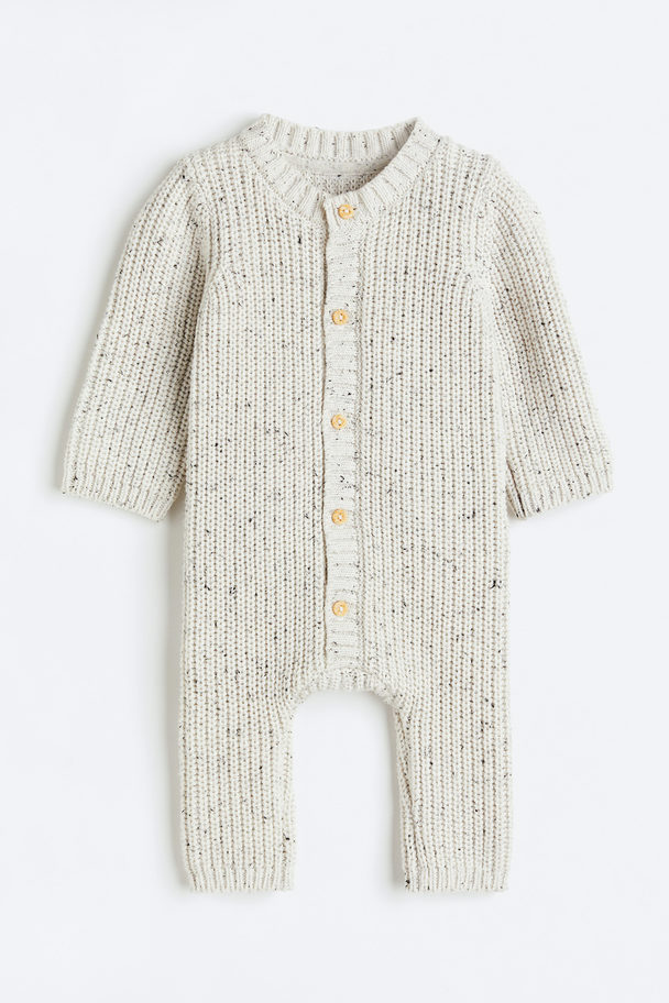 H&M Knitted Cotton Romper Suit Natural White Marl