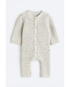 Knitted Cotton Romper Suit Natural White Marl