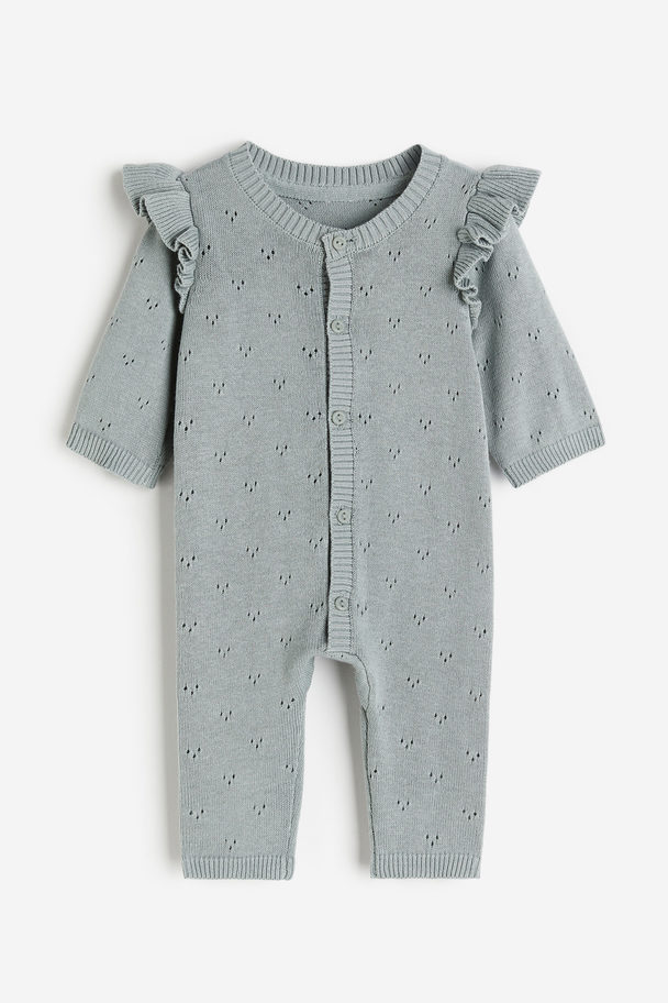 H&M Knitted Cotton Romper Suit Turquoise