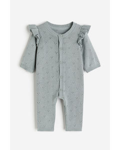 Knitted Cotton Romper Suit Turquoise