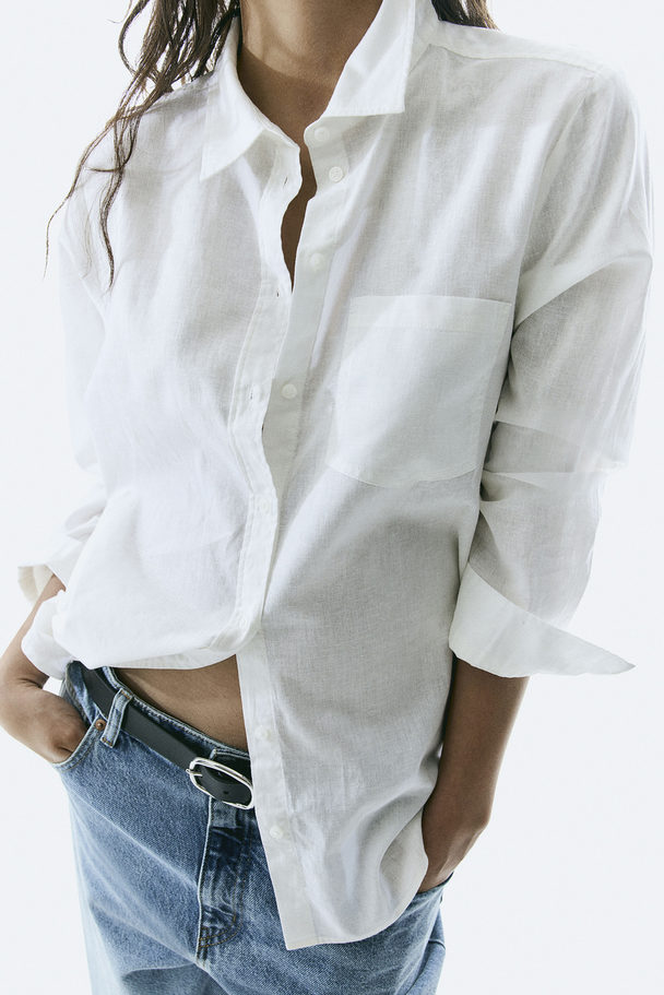 H&M Linen-blend Shirt White