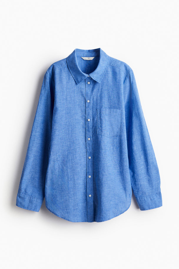 H&M Overhemdblouse Van Linnenmix Blauw