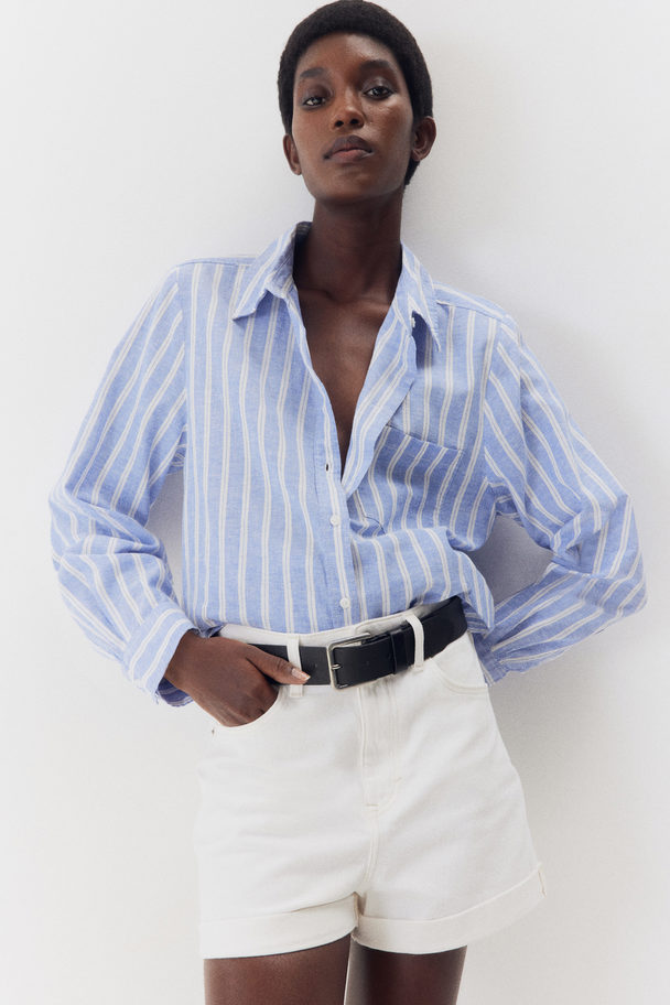 H&M Linen-blend Shirt Blue/white Striped