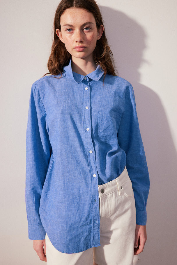 H&M Linen-blend Shirt Blue