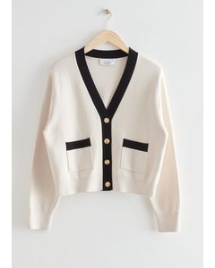 Cropped Gold Button Cardigan White