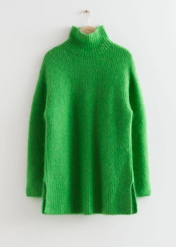 & Other Stories Oversized Knitted Turtleneck Jumper Green