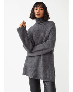 Oversized Knitted Turtleneck Jumper Grey