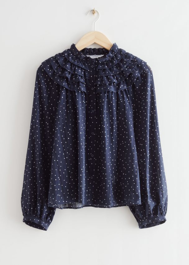 & Other Stories Ruffled Collar Blouse Blue Print
