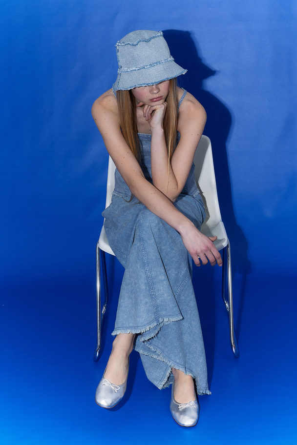 H&M Frayed-edge Flared Skirt Light Blue
