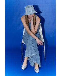 Frayed-edge Flared Skirt Light Blue
