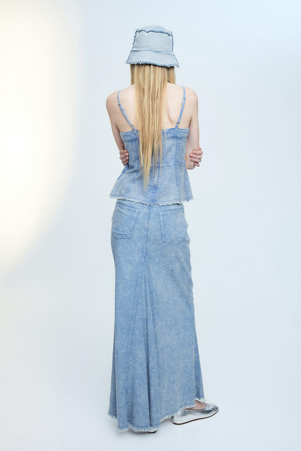 H&M Frayed-edge Flared Skirt Light Blue