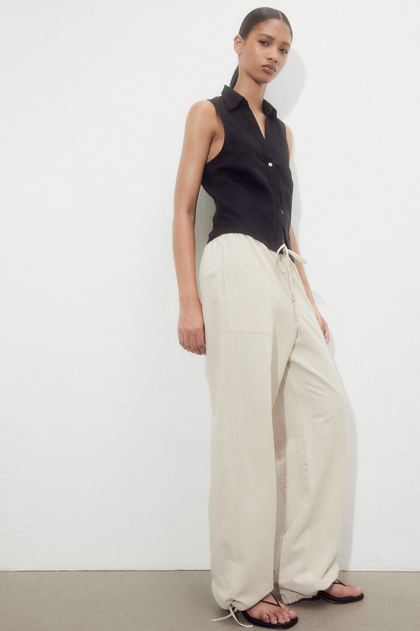 H&M Linen-blend Pull-on Trousers Light Beige