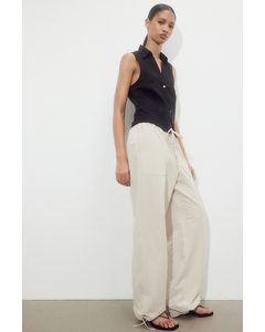 Linen-blend Pull-on Trousers Light Beige