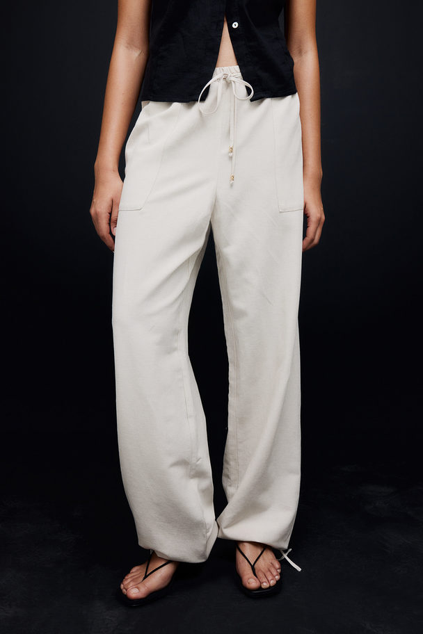 H&M Linen-blend Pull-on Trousers Light Beige