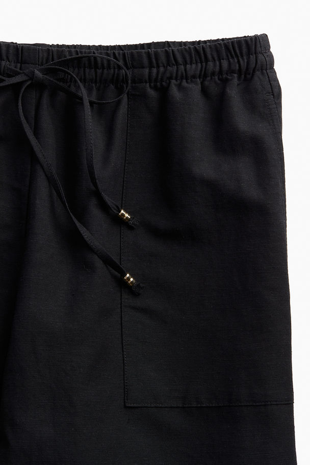 H&M Linen-blend Pull-on Trousers Black