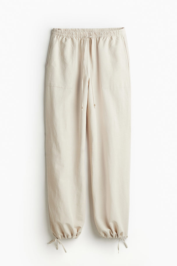 H&M Linen-blend Pull-on Trousers Light Beige