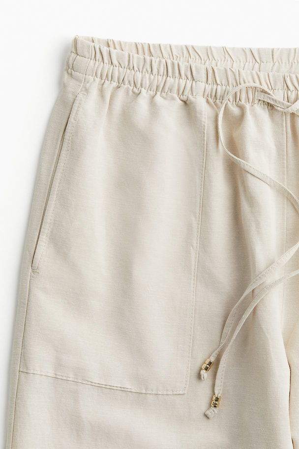 H&M Linen-blend Pull-on Trousers Light Beige