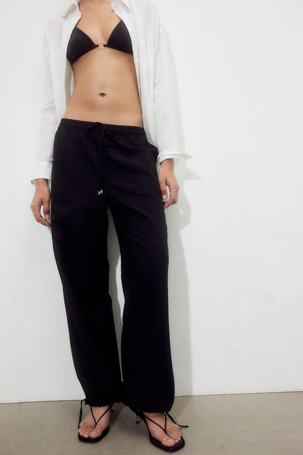 H&M Linen-blend Pull-on Trousers Black