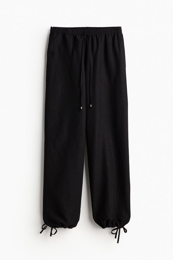 H&M Linen-blend Pull-on Trousers Black