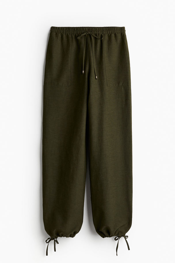 H&M Schlupfhose aus Leinenmix Dunkles Khakigrün