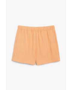 High-waist Seersucker Shorts Orange