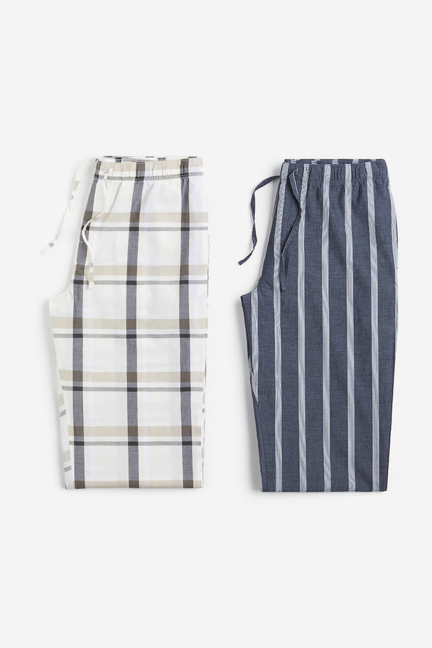 H&M 2-pack Relaxed Fit Poplin Pyjama Bottoms Blue/striped